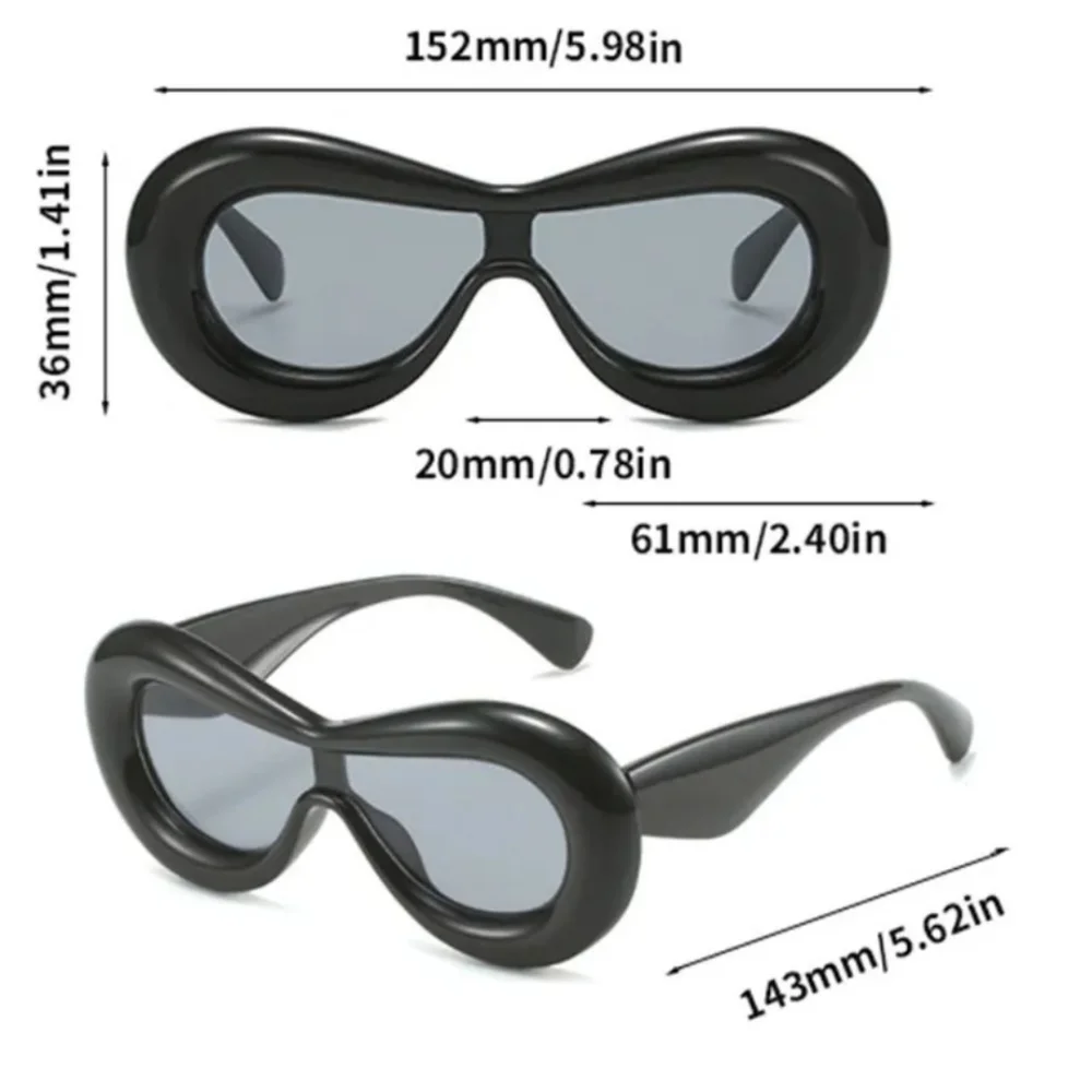 Oval Sunglasses Retro Design - Black - Picture 3 of 4